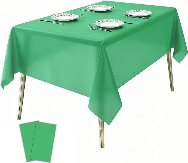Alt view image 2 of 2 - 2 Pack Plastic Tablecloths Disposable Plastic Table Cloths Covers for BBQ Picnic Birthday Wedding Parties Waterproof Oil-Proof Cloth Light Weight Green Table Covers 54 x 108 in
