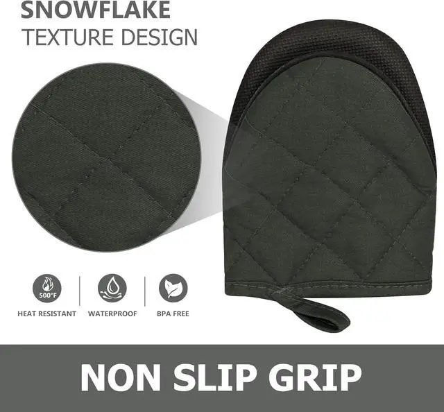 Alt view image 4 of 7 - Goldmeet Mini Oven Mitts 2-Pack, 7"x5.5", 500°F Silicone Grip, Gray | Non-Slip, Heat Resistant, Machine Washable, Hanging Loop, Fits Small Hands, for Baking Grilling BBQ Cooking
