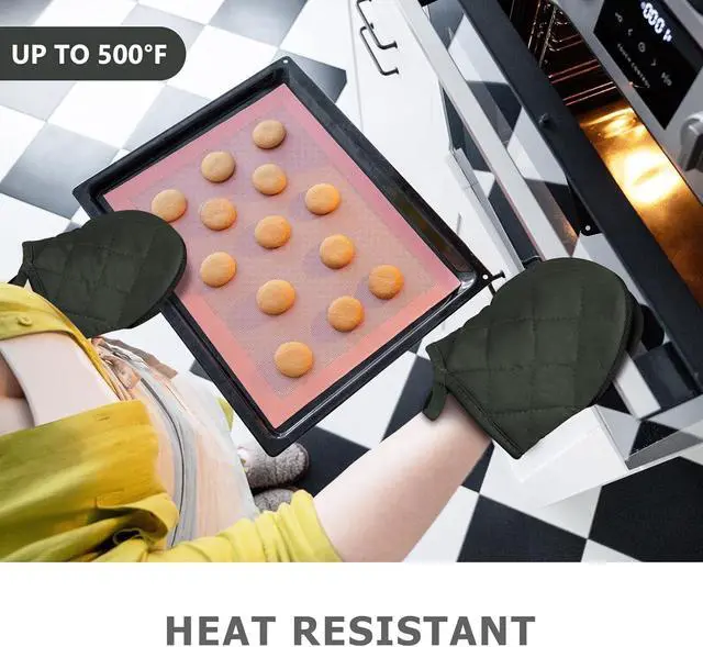 Alt view image 6 of 7 - Goldmeet Mini Oven Mitts 2-Pack, 7"x5.5", 500°F Silicone Grip, Gray | Non-Slip, Heat Resistant, Machine Washable, Hanging Loop, Fits Small Hands, for Baking Grilling BBQ Cooking