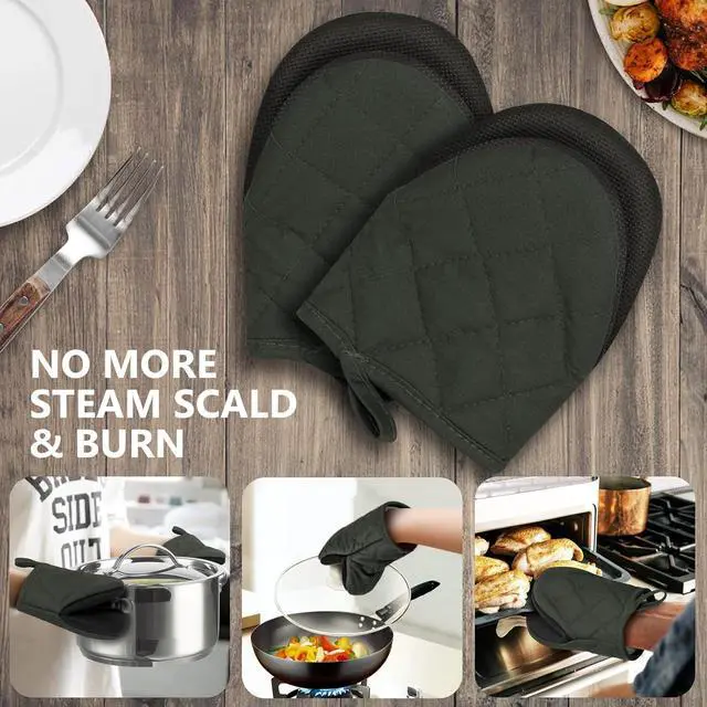 Alt view image 7 of 7 - Goldmeet Mini Oven Mitts 2-Pack, 7"x5.5", 500°F Silicone Grip, Gray | Non-Slip, Heat Resistant, Machine Washable, Hanging Loop, Fits Small Hands, for Baking Grilling BBQ Cooking