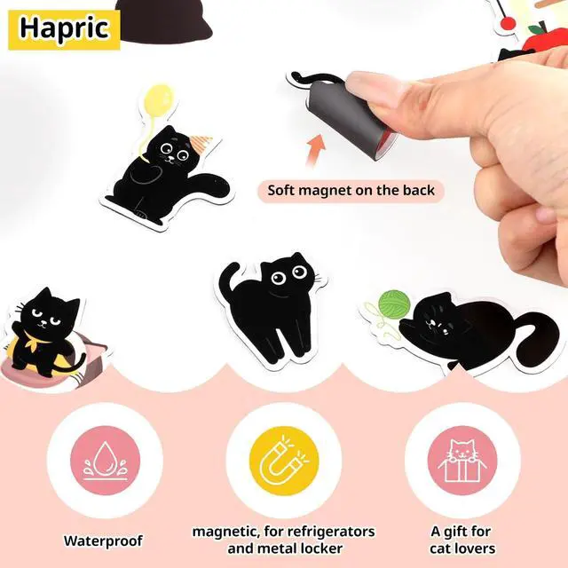 Alt view image 2 of 7 - Hapric 30Pcs Black Cat Fridge Magnets for Refrigerator, Locker Decor | Funny Kitchen Decor Accessories Gifts for Cat Lover Magnetic Stickers for Home, Office, Mailbox, Holiday