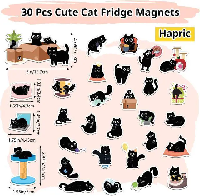 Alt view image 3 of 7 - Hapric 30Pcs Black Cat Fridge Magnets for Refrigerator, Locker Decor | Funny Kitchen Decor Accessories Gifts for Cat Lover Magnetic Stickers for Home, Office, Mailbox, Holiday