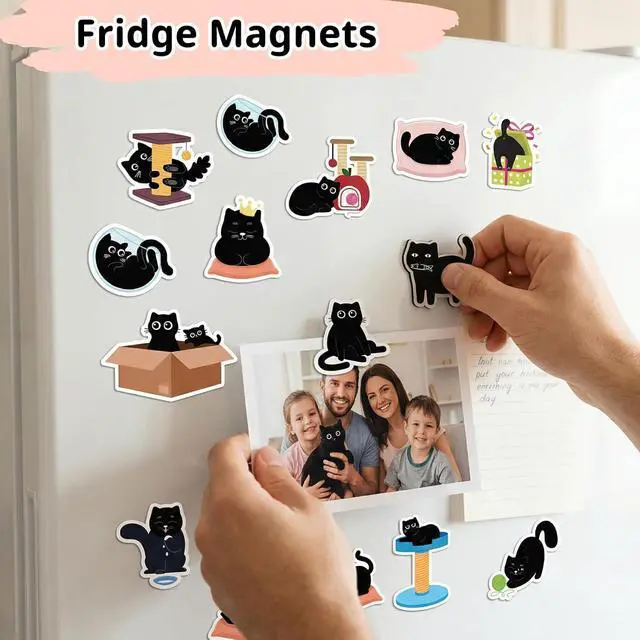 Alt view image 4 of 7 - Hapric 30Pcs Black Cat Fridge Magnets for Refrigerator, Locker Decor | Funny Kitchen Decor Accessories Gifts for Cat Lover Magnetic Stickers for Home, Office, Mailbox, Holiday