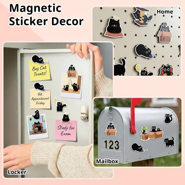 Alt view image 5 of 7 - Hapric 30Pcs Black Cat Fridge Magnets for Refrigerator, Locker Decor | Funny Kitchen Decor Accessories Gifts for Cat Lover Magnetic Stickers for Home, Office, Mailbox, Holiday