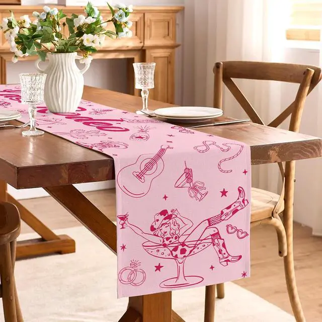 Alt view image 2 of 6 - Last Rodeo Bachelorette Party Decorations Western Cowgirl Table Runner Disco Western Lets Go Girls Bach Bridal Shower Home Kitchen Island Decor (13" x 72")