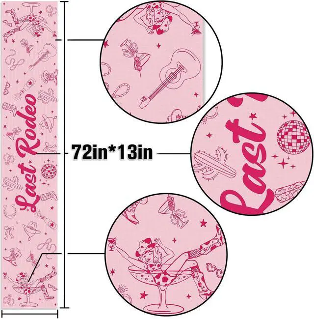 Alt view image 3 of 6 - Last Rodeo Bachelorette Party Decorations Western Cowgirl Table Runner Disco Western Lets Go Girls Bach Bridal Shower Home Kitchen Island Decor (13" x 72")