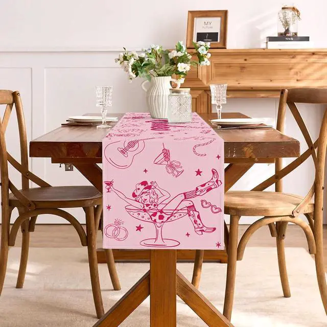 Alt view image 4 of 6 - Last Rodeo Bachelorette Party Decorations Western Cowgirl Table Runner Disco Western Lets Go Girls Bach Bridal Shower Home Kitchen Island Decor (13" x 72")