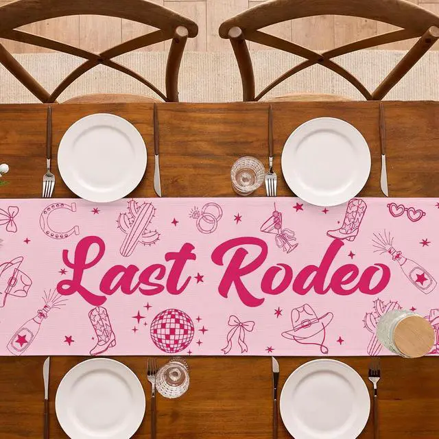 Alt view image 5 of 6 - Last Rodeo Bachelorette Party Decorations Western Cowgirl Table Runner Disco Western Lets Go Girls Bach Bridal Shower Home Kitchen Island Decor (13" x 72")
