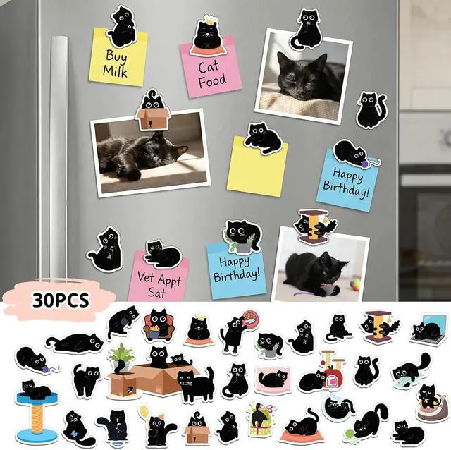 Alt view image 7 of 7 - Hapric 30Pcs Black Cat Fridge Magnets for Refrigerator, Locker Decor | Funny Kitchen Decor Accessories Gifts for Cat Lover Magnetic Stickers for Home, Office, Mailbox, Holiday