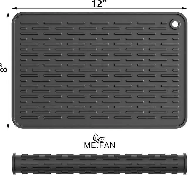Alt view image 2 of 7 - ME.FAN Silicone Dish Drying Mat for Kitchen Counter, Dish Drying Pad for Sink, Refrigerator or Drawer, Countertop Protection Pad S - 12'' x 8'' - Black