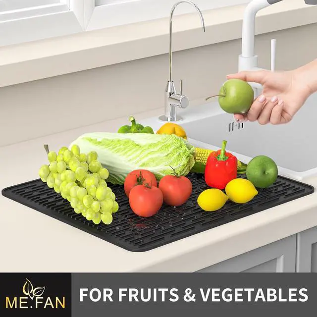 Alt view image 4 of 7 - ME.FAN Silicone Dish Drying Mat for Kitchen Counter, Dish Drying Pad for Sink, Refrigerator or Drawer, Countertop Protection Pad S - 12'' x 8'' - Black