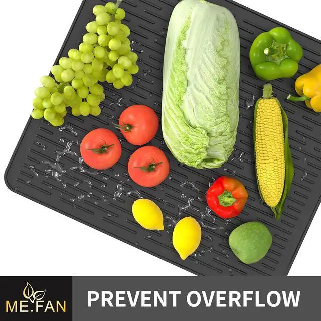 Alt view image 6 of 7 - ME.FAN Silicone Dish Drying Mat for Kitchen Counter, Dish Drying Pad for Sink, Refrigerator or Drawer, Countertop Protection Pad S - 12'' x 8'' - Black