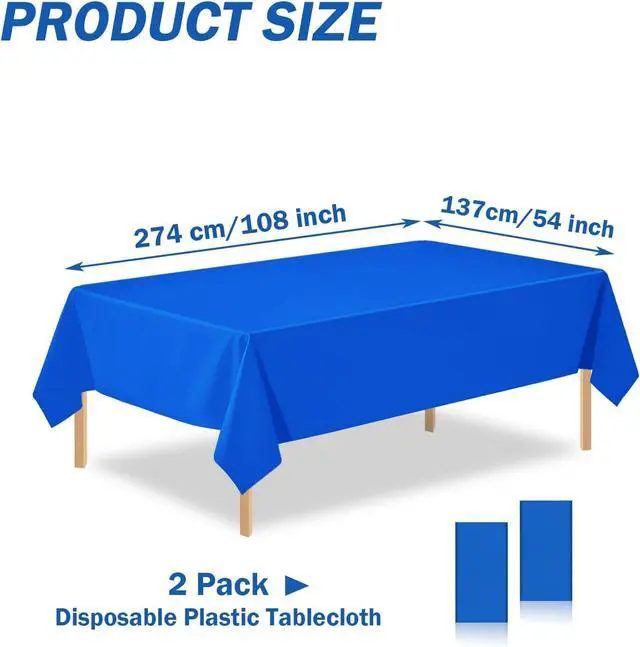 Alt view image 2 of 7 - 2 Pack Royal Blue Plastic Table Cloth Disposable Rectangle Tablecloth 54 x 108 Inch, Royal Blue Plastic Table Covers for Birthday Wedding Banquet Picnic Holiday Party Decorations