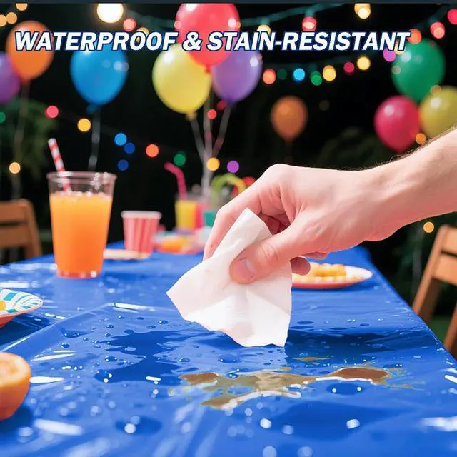 Alt view image 3 of 7 - 2 Pack Royal Blue Plastic Table Cloth Disposable Rectangle Tablecloth 54 x 108 Inch, Royal Blue Plastic Table Covers for Birthday Wedding Banquet Picnic Holiday Party Decorations