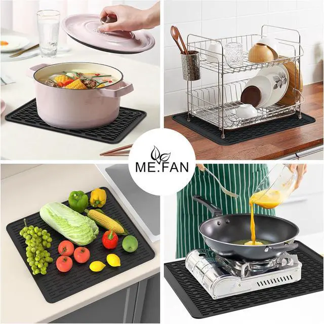 Alt view image 7 of 7 - ME.FAN Silicone Dish Drying Mat for Kitchen Counter, Dish Drying Pad for Sink, Refrigerator or Drawer, Countertop Protection Pad S - 12'' x 8'' - Black