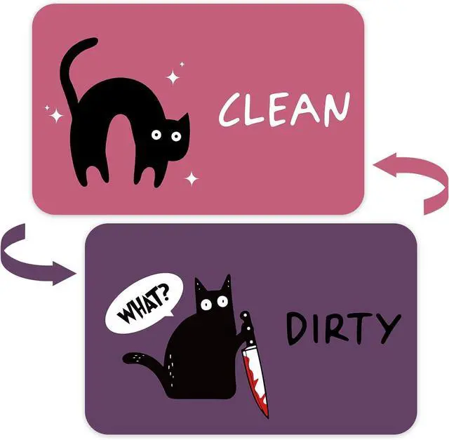 Main image of Funny Cat Cartoon Dishwasher Magnet Signs, Clean Dirty Indicator, Double Sided Reversible Strong Fridge Magnet for Kitchen, Cat Lovers Dishwasher Accessories, Pink