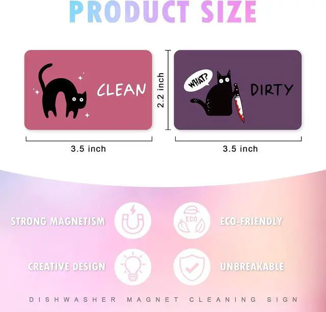 Alt view image 2 of 7 - Funny Cat Cartoon Dishwasher Magnet Signs, Clean Dirty Indicator, Double Sided Reversible Strong Fridge Magnet for Kitchen, Cat Lovers Dishwasher Accessories, Pink