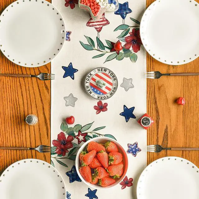 Alt view image 3 of 7 - Artoid Mode Eucalyptus Flowers Stars Patriotic 4th of July Table Runner, Memorial Day Kitchen Dining Table Decoration for Home Party Decor 13x72 Inch