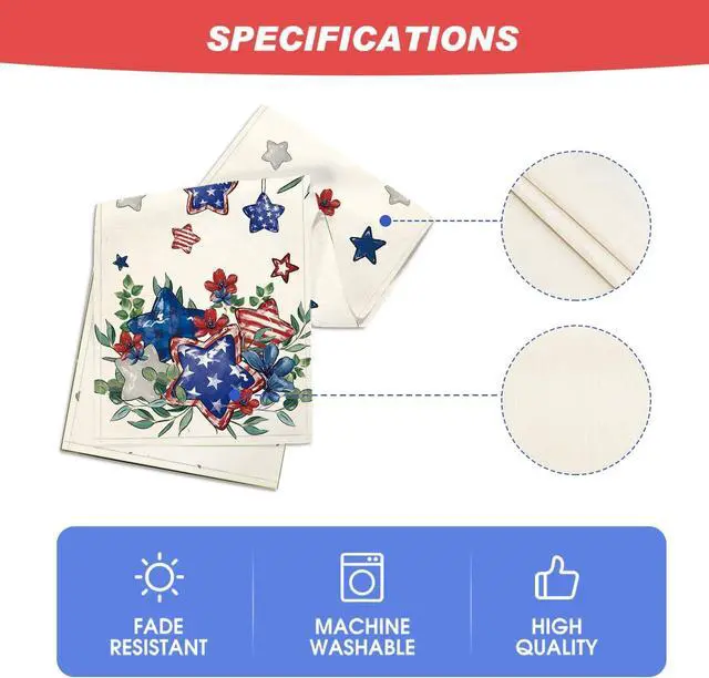 Alt view image 5 of 7 - Artoid Mode Eucalyptus Flowers Stars Patriotic 4th of July Table Runner, Memorial Day Kitchen Dining Table Decoration for Home Party Decor 13x72 Inch