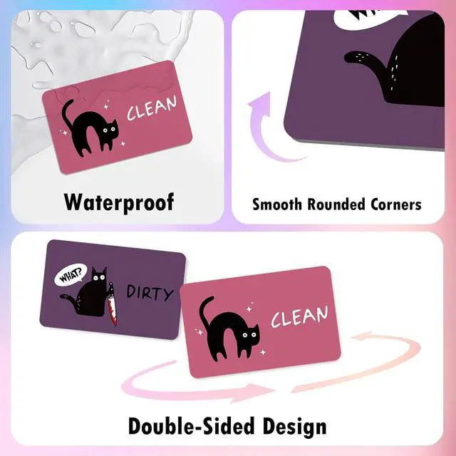 Alt view image 3 of 7 - Funny Cat Cartoon Dishwasher Magnet Signs, Clean Dirty Indicator, Double Sided Reversible Strong Fridge Magnet for Kitchen, Cat Lovers Dishwasher Accessories, Pink