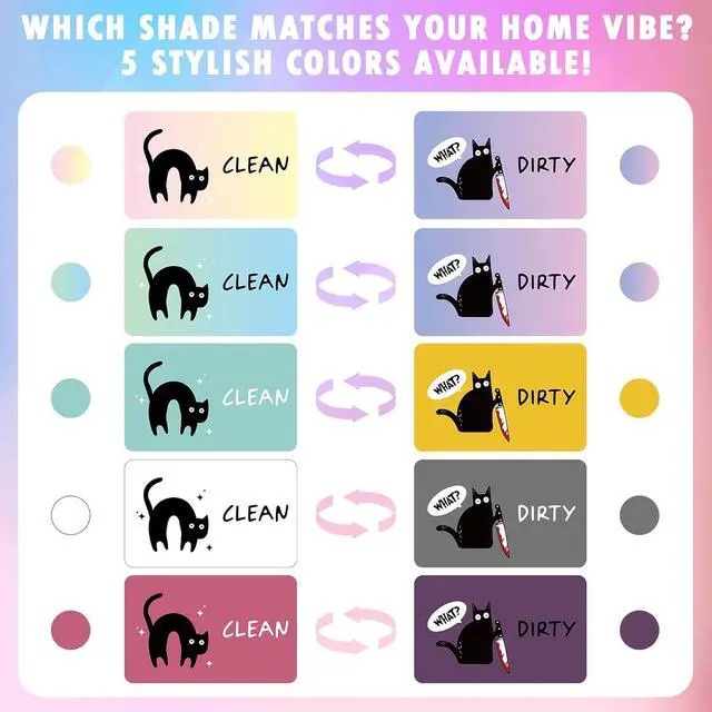 Alt view image 6 of 7 - Funny Cat Cartoon Dishwasher Magnet Signs, Clean Dirty Indicator, Double Sided Reversible Strong Fridge Magnet for Kitchen, Cat Lovers Dishwasher Accessories, Pink