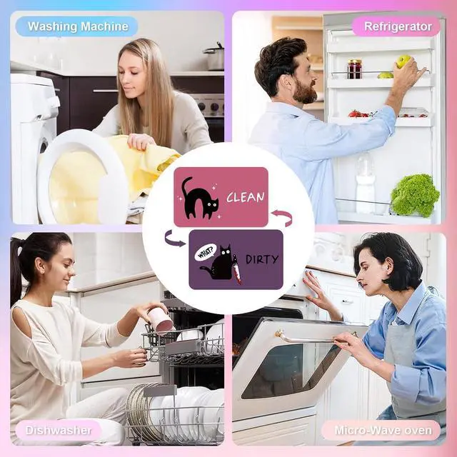 Alt view image 7 of 7 - Funny Cat Cartoon Dishwasher Magnet Signs, Clean Dirty Indicator, Double Sided Reversible Strong Fridge Magnet for Kitchen, Cat Lovers Dishwasher Accessories, Pink