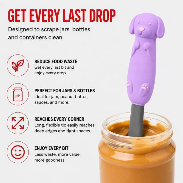 Alt view image 2 of 7 - Jar Scraper Spatula - Silicone Scraper, Cute Kitchen Accessories, Unique Fun Cooking Kitchen Gadgets for Foodies - BPA-free & 100% Food Safe (Puppy - Purple)