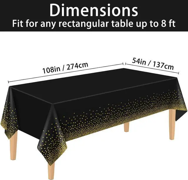 Alt view image 2 of 7 - Kopokita 2 Pack Black and Gold Dot Disposable Tablecloths 54 x 108 Inch | Waterproof Plastic Table Covers for Weddings Birthday Engagement Party Baptism Decorations