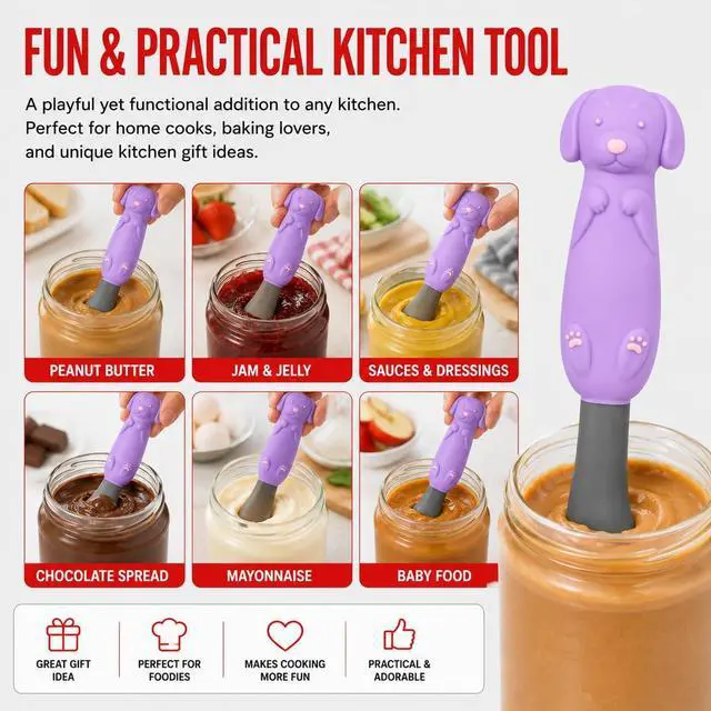 Alt view image 7 of 7 - Jar Scraper Spatula - Silicone Scraper, Cute Kitchen Accessories, Unique Fun Cooking Kitchen Gadgets for Foodies - BPA-free & 100% Food Safe (Puppy - Purple)