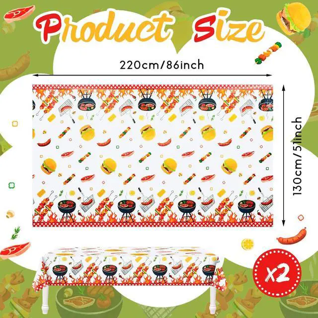 Alt view image 2 of 7 - BBQ Party Decoration Hot Dog Picnic Picnic Tablecloth 86 x 51 Inches, 2 Pcs | Stain Resistant, Easy to Clean, for Baby Q Baby Shower, Birthday, Carnival, Family Outdoor Barbecue Party Supplies