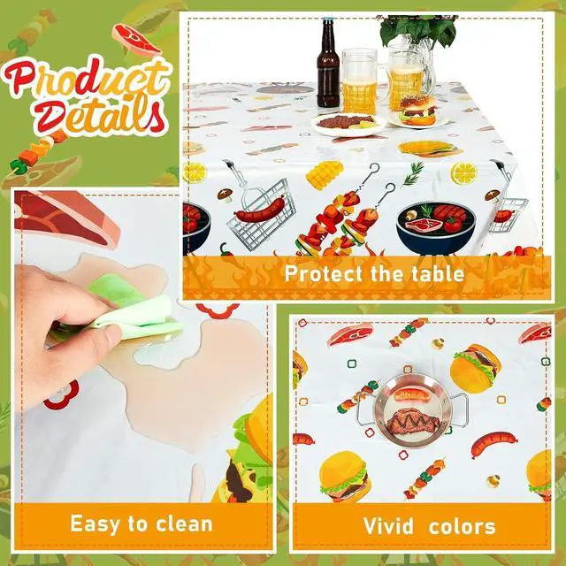 Alt view image 3 of 7 - BBQ Party Decoration Hot Dog Picnic Picnic Tablecloth 86 x 51 Inches, 2 Pcs | Stain Resistant, Easy to Clean, for Baby Q Baby Shower, Birthday, Carnival, Family Outdoor Barbecue Party Supplies