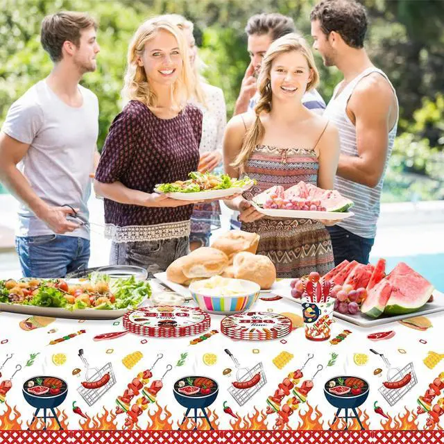 Alt view image 6 of 7 - BBQ Party Decoration Hot Dog Picnic Picnic Tablecloth 86 x 51 Inches, 2 Pcs | Stain Resistant, Easy to Clean, for Baby Q Baby Shower, Birthday, Carnival, Family Outdoor Barbecue Party Supplies