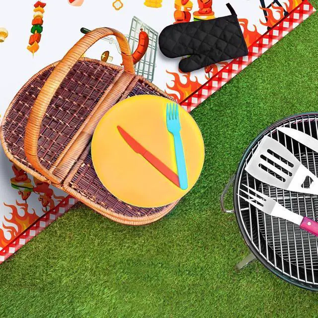 Alt view image 7 of 7 - BBQ Party Decoration Hot Dog Picnic Picnic Tablecloth 86 x 51 Inches, 2 Pcs | Stain Resistant, Easy to Clean, for Baby Q Baby Shower, Birthday, Carnival, Family Outdoor Barbecue Party Supplies