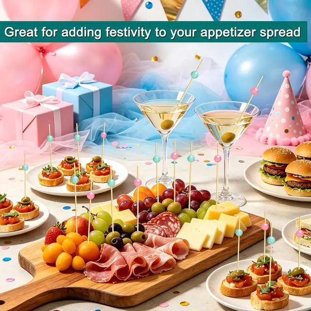Alt view image 5 of 7 - 100 Pcs Gender Reveal Cocktail Picks, Pink and Blue Pearl Toothpicks | 4.7 Inch Bamboo Skewers Sticks for Fruit Dessert Charcuterie,Boy or Girl Theme Food Picks Gender Reveal Party Decorations