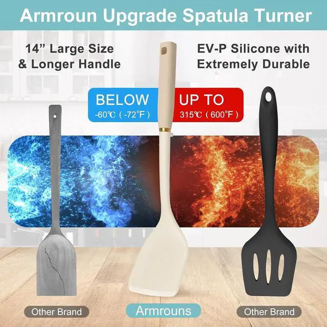 Alt view image 5 of 5 - Armrous 14-inch Solid Silicone Spatula Turner, Long handle Non Stick Spatulas for Cooking, Large Rubber Flippers Spatula Heat Resistant Kitchen Utensils, Ideal Cookware for Fish, Eggs, Pancakes.