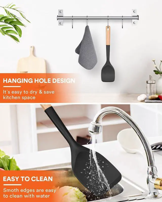 Alt view image 6 of 7 - Badiano Silicone Spatula, Non Scratch Flexible Edge for Pans,13.2 Inch | Food Grade, Comfortable Wooden Handle, Heat Resistant BPA-Free Kitchen Spatulas for Cooking