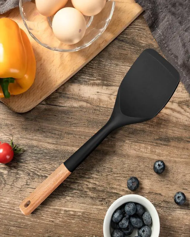 Alt view image 7 of 7 - Badiano Silicone Spatula, Non Scratch Flexible Edge for Pans,13.2 Inch | Food Grade, Comfortable Wooden Handle, Heat Resistant BPA-Free Kitchen Spatulas for Cooking