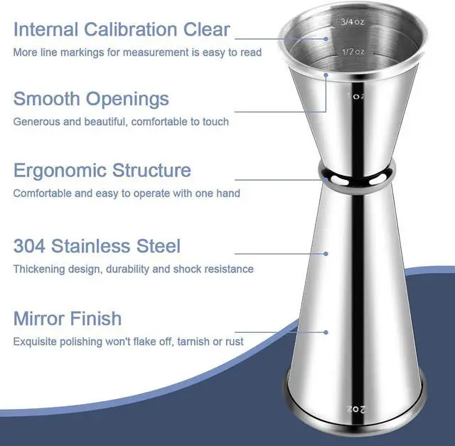 Alt view image 2 of 7 - Briout Double Cocktail Jigger for Bartending, 2 OZ & 1 OZ, Rolled Edge | Premium 304 18/8 Stainless Steel, Internal Measurements, Japanese Jigger, Ideal for Bartending