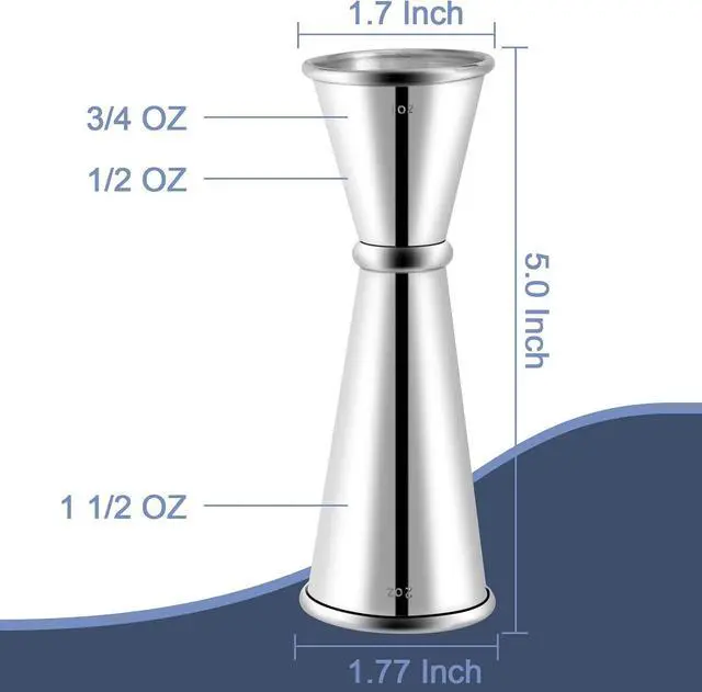 Alt view image 3 of 7 - Briout Double Cocktail Jigger for Bartending, 2 OZ & 1 OZ, Rolled Edge | Premium 304 18/8 Stainless Steel, Internal Measurements, Japanese Jigger, Ideal for Bartending