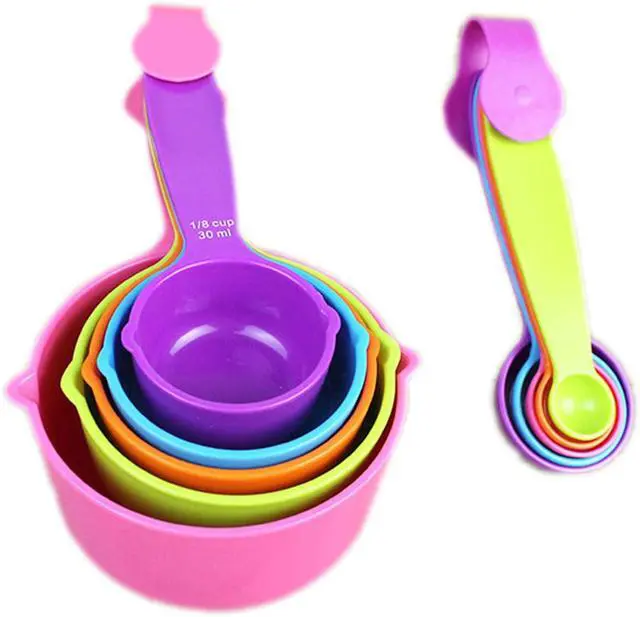 Alt view image 6 of 7 - 10 Pieces Plastic Measuring Cups and Spoons Set Colored for Kitchen Cooking Bathing (random style)