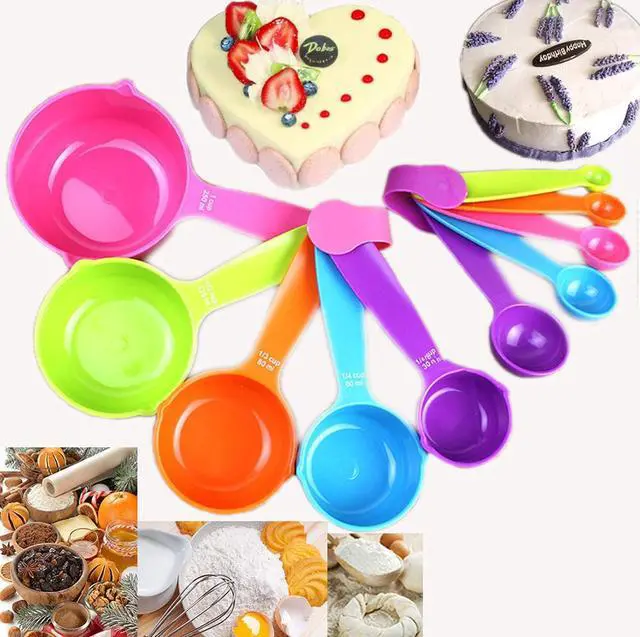 Alt view image 7 of 7 - 10 Pieces Plastic Measuring Cups and Spoons Set Colored for Kitchen Cooking Bathing (random style)