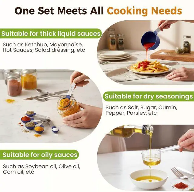 Alt view image 3 of 7 - 16PCS Measuring Cups and Spoons Set, Measuring Spoon Set with Metric and US Measurements, Fits for Measuring Dry and Liquid (Blue)