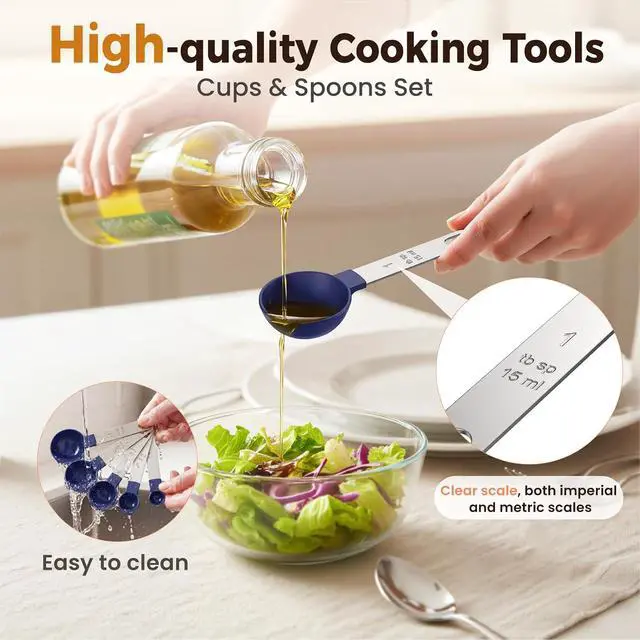 Alt view image 6 of 7 - 16PCS Measuring Cups and Spoons Set, Measuring Spoon Set with Metric and US Measurements, Fits for Measuring Dry and Liquid (Blue)