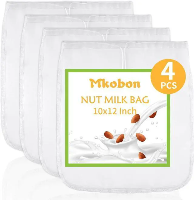 Main image of 4 Pcs 10" x 12" Nut Milk Bag Reusable, Cheese Cloth Bags for Straining | Grade 100 Nylon, Fine Mesh Food Grade Cheesecloth Strainer for Oat Almond Milk Greek Yogurt Juice Cold Brew Coffee Beer Tea