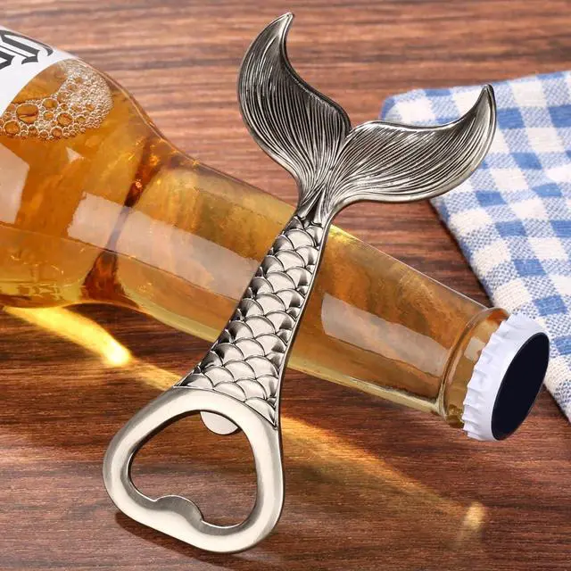Alt view image 2 of 7 - Mermaid Tale Beer Bottle Opener, Sea-Inspired Gift for Fishermen Women Beach Lovers, Silver Beer Accessory with Gift Bag for Birthday, Christmas, Holiday, Outdoor Party, Novelty Bar Tool
