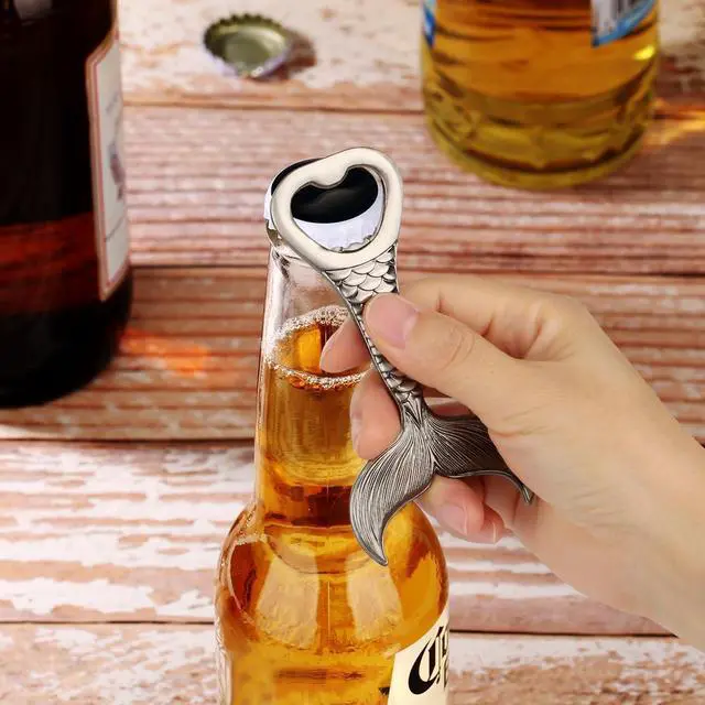 Alt view image 3 of 7 - Mermaid Tale Beer Bottle Opener, Sea-Inspired Gift for Fishermen Women Beach Lovers, Silver Beer Accessory with Gift Bag for Birthday, Christmas, Holiday, Outdoor Party, Novelty Bar Tool