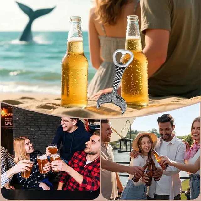 Alt view image 5 of 7 - Mermaid Tale Beer Bottle Opener, Sea-Inspired Gift for Fishermen Women Beach Lovers, Silver Beer Accessory with Gift Bag for Birthday, Christmas, Holiday, Outdoor Party, Novelty Bar Tool