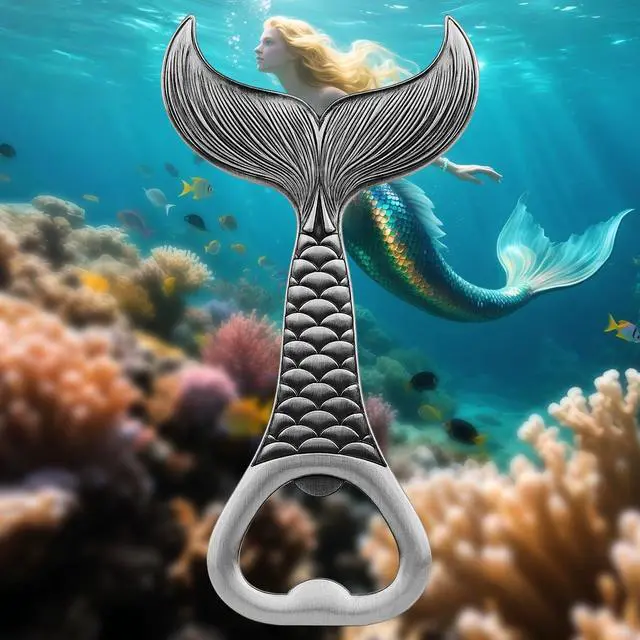 Alt view image 4 of 7 - Mermaid Tale Beer Bottle Opener, Sea-Inspired Gift for Fishermen Women Beach Lovers, Silver Beer Accessory with Gift Bag for Birthday, Christmas, Holiday, Outdoor Party, Novelty Bar Tool