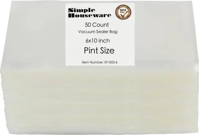 Main image of Simple Houseware Pint Size 50 Count Precut Vacuum Sealer Bags (6"x10") | Commercial Grade, BPA Free, Airtight Food Storage