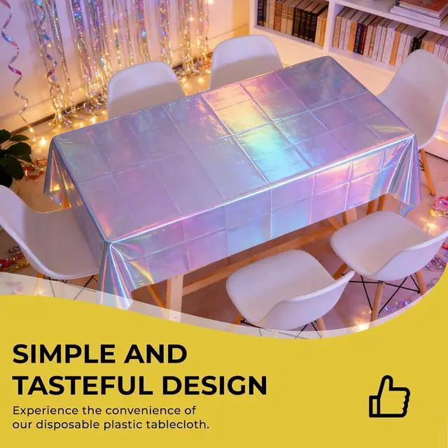 Alt view image 3 of 6 - Iridescent Disposable Plastic Tablecloth, 3 Pack Laser Table Cloths Holographic Foil Disposable for Indoor or Outdoor Birthdays Wedding-54" x 108" (Laser, 3 Pack)